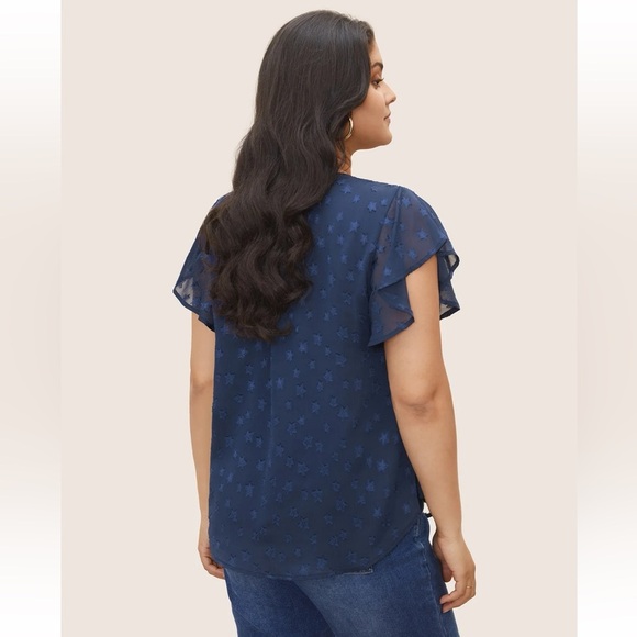 BloomChic  Star Mesh Gathered Ruffle Sleeve Blouse us12 - Picture 2 of 7